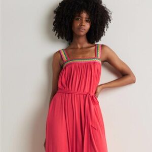 Boden Hot Coral Crochet Trim Jersey Maxi Dress, worn once